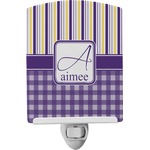 Purple Gingham & Stripe Ceramic Night Light (Personalized)