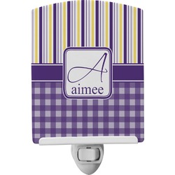 Purple Gingham & Stripe Ceramic Night Light (Personalized)