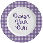 Purple Gingham & Stripe Ceramic Dinner Plates (Set of 4) (Personalized)