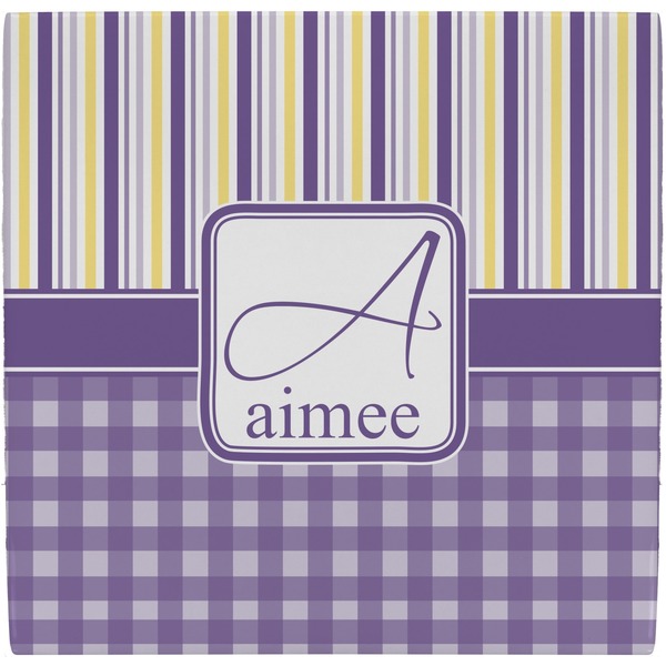 Custom Purple Gingham & Stripe Ceramic Tile Hot Pad (Personalized)