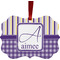 Purple Gingham & Stripe Christmas Ornament (Front View)
