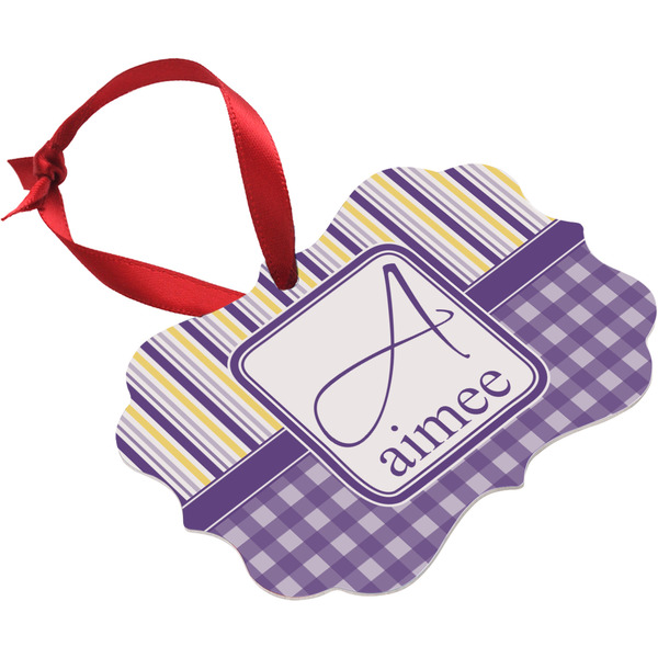 Purple Gingham & Stripe Christmas Ornament
