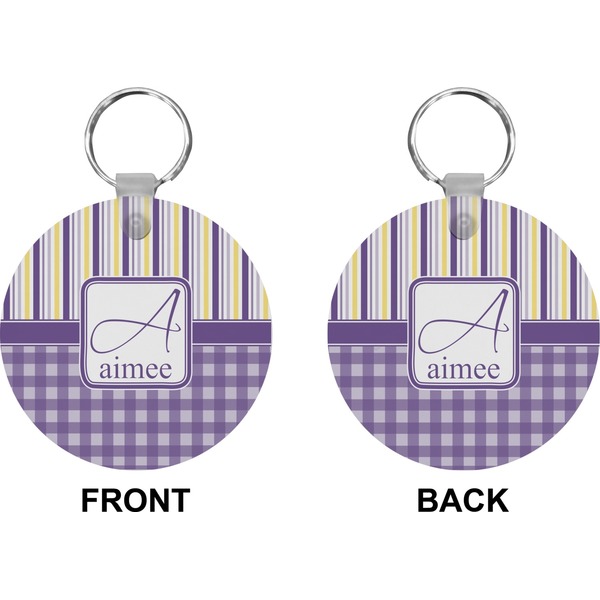Purple Gingham & Stripe Circle Keychain (Front + Back)