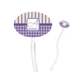 Purple Gingham & Stripe 7" Oval Plastic Stir Sticks - Clear (Personalized)