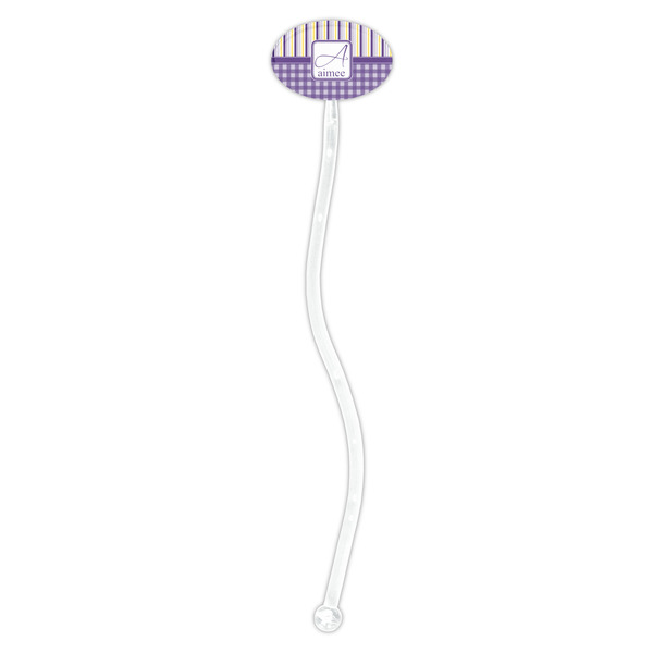 Purple Gingham & Stripe Clear Plastic 7" Stir Stick - Oval - Single Stick