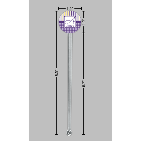 Purple Gingham & Stripe Clear Plastic 7" Stir Stick - Round - Dimensions