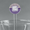 Purple Gingham & Stripe 5.5" Round Plastic Stir Sticks - Clear (Personalized)