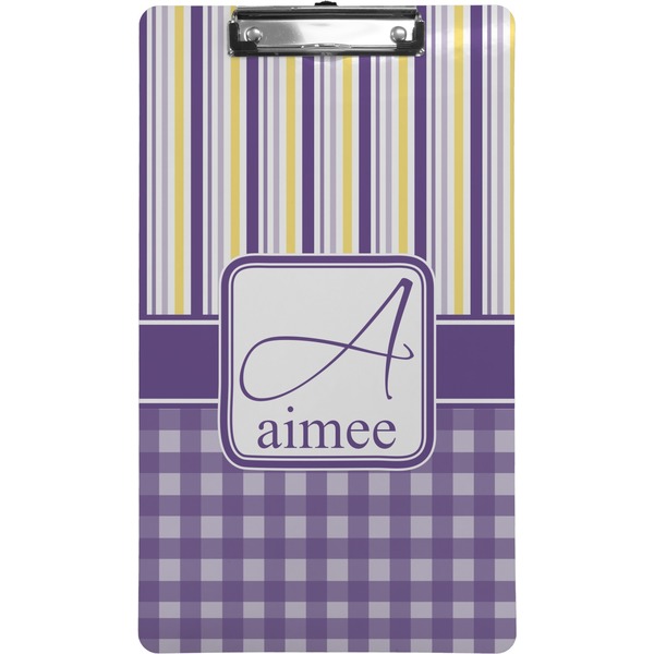 Custom Purple Gingham & Stripe Clipboard (Legal Size) (Personalized)