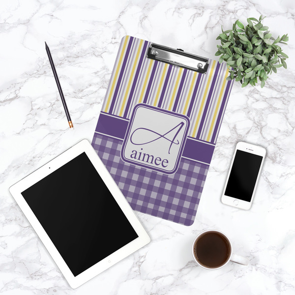 Purple Gingham & Stripe Clipboard - Lifestyle Photo