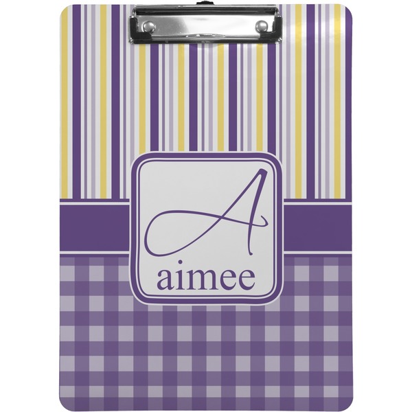 Custom Purple Gingham & Stripe Clipboard (Letter Size) (Personalized)
