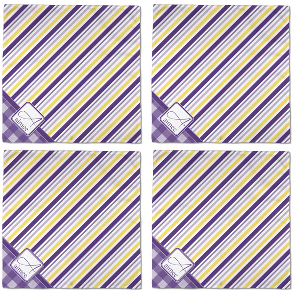 Purple Gingham & Stripe Cloth Napkins - Personalized Dinner (APPROVAL) Set of 4