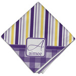 Purple Gingham & Stripe Cloth Dinner Napkin - Single w/ Name and Initial
