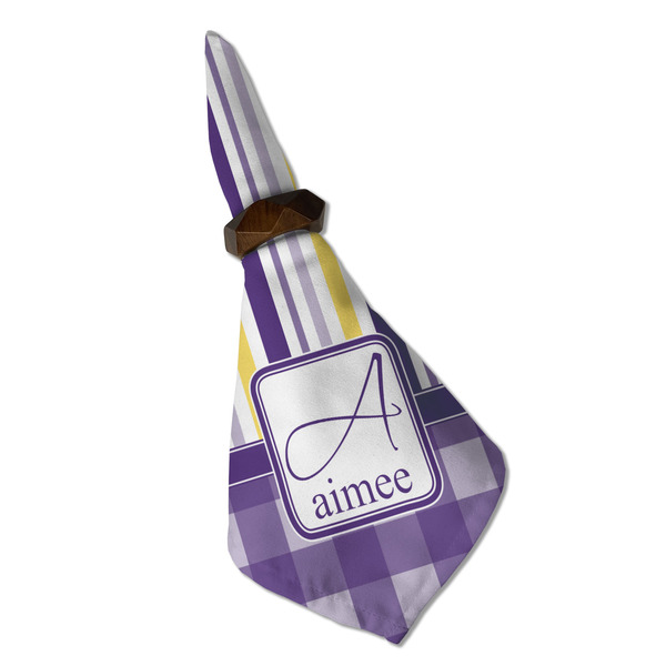 Purple Gingham & Stripe Cloth Napkins - Personalized Dinner (Folded in Ring) (MAIN)