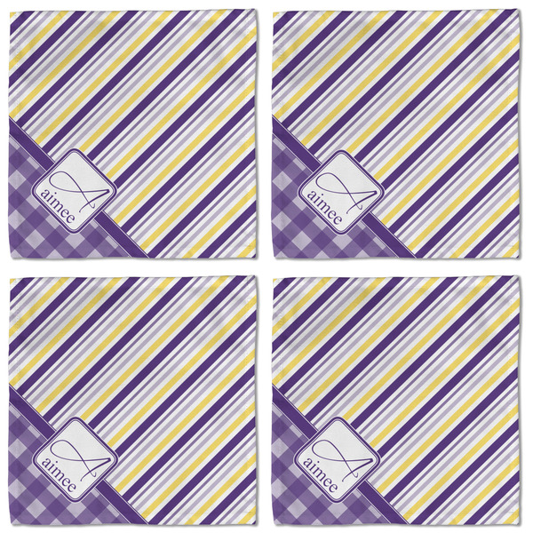 Purple Gingham & Stripe Cloth Napkins - Personalized Lunch (APPROVAL) Set of 4