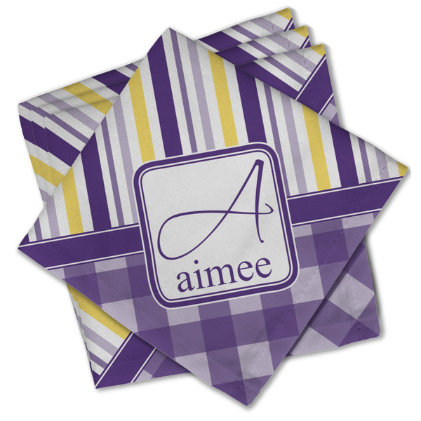 Purple Gingham & Stripe Cloth Napkins - Personalized Lunch (PARENT MAIN Set of 4)
