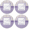 Purple Gingham & Stripe Coaster Round Rubber Back - Apvl