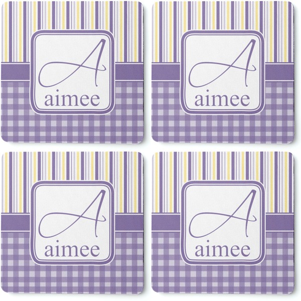 Purple Gingham & Stripe Coaster Rubber Back - Apvl