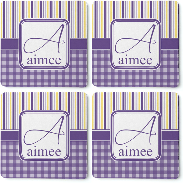 Purple Gingham & Stripe Coaster Rubber Back - Apvl