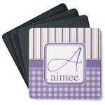 Purple Gingham & Stripe Square Rubber Backed Coasters - Set of 4 (Personalized)