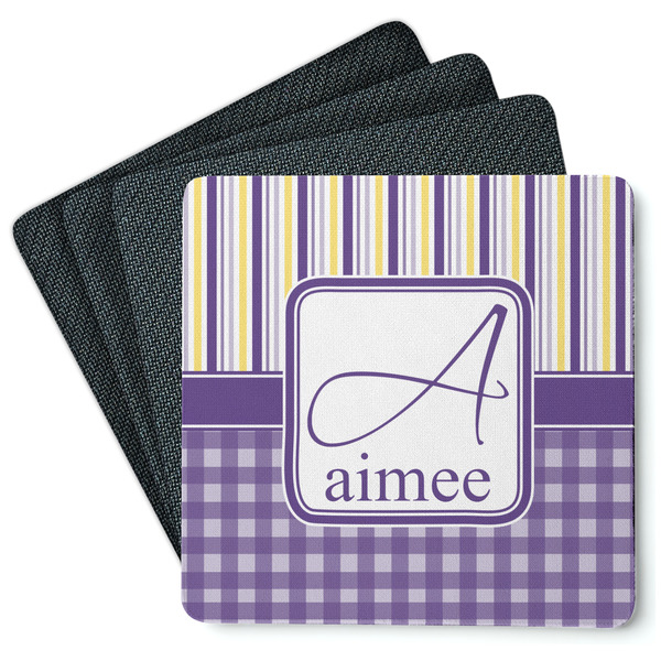 Purple Gingham & Stripe Coaster Rubber Back - Main