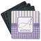 Purple Gingham & Stripe Square Rubber Backed Coasters - Set of 4 (Personalized)