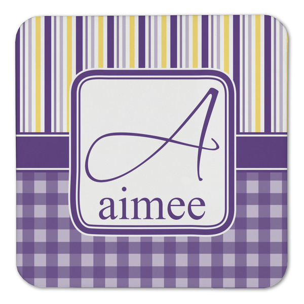 Purple Gingham & Stripe Coaster Set - FRONT (one)