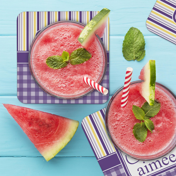 Purple Gingham & Stripe Coaster Set - LIFESTYLE