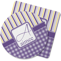 Purple Gingham & Stripe Rubber Backed Coaster (Personalized)