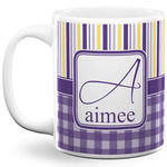 Purple Gingham & Stripe 11 Oz Coffee Mug - White (Personalized)