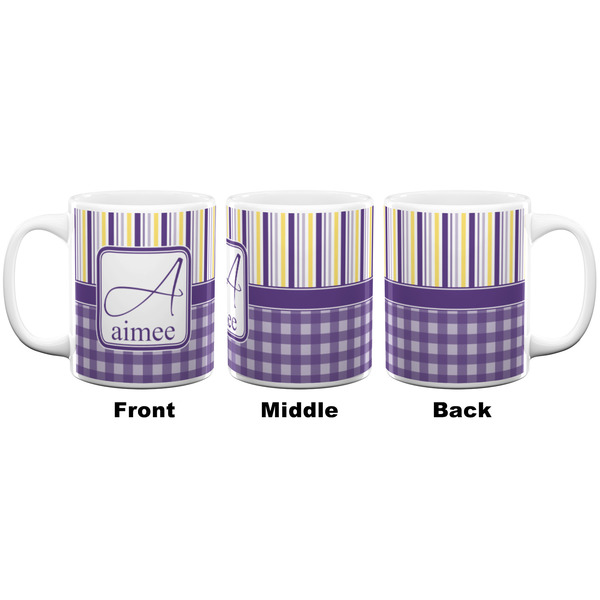 Purple Gingham & Stripe Coffee Mug - 11 oz - White APPROVAL
