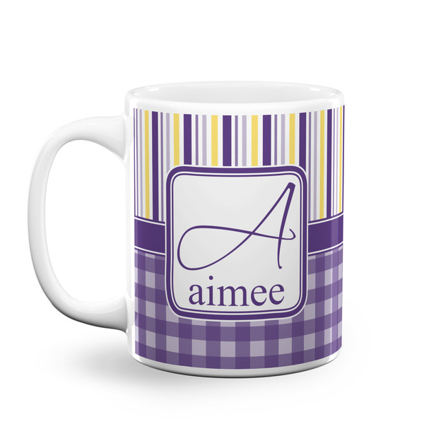 Custom Purple Gingham & Stripe Coffee Mug (Personalized)