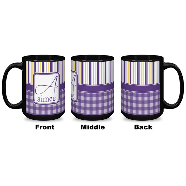 Purple Gingham & Stripe Coffee Mug - 15 oz - Black APPROVAL