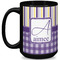 Purple Gingham & Stripe 15 Oz Coffee Mug - Black (Personalized)