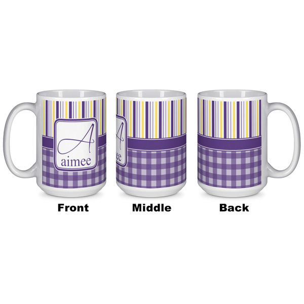 Purple Gingham & Stripe Coffee Mug - 15 oz - White APPROVAL