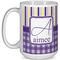 Purple Gingham & Stripe 15 Oz Coffee Mug - White (Personalized)