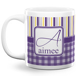 Purple Gingham & Stripe 20 Oz Coffee Mug - White (Personalized)