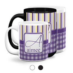 Purple Gingham & Stripe Coffee Mugs (Personalized)