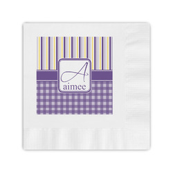 Purple Gingham & Stripe Coined Cocktail Napkins (Personalized)