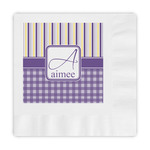 Purple Gingham & Stripe Embossed Decorative Napkins (Personalized)
