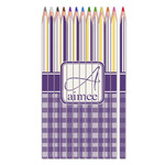 Purple Gingham & Stripe Colored Pencils (Personalized)