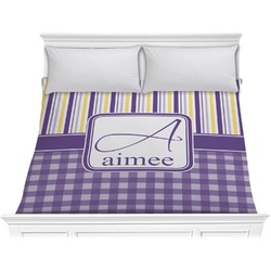 Purple Gingham & Stripe Comforter - King (Personalized)