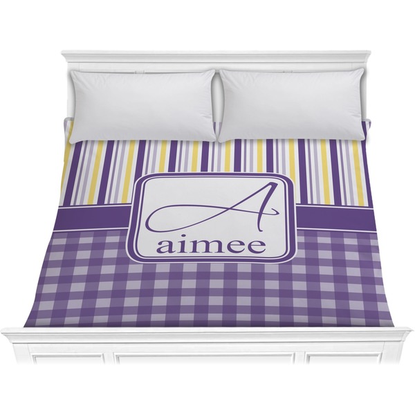 Custom Purple Gingham & Stripe Comforter - King (Personalized)