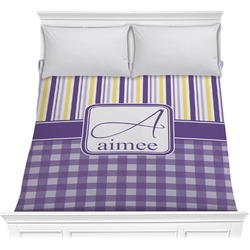 Purple Gingham & Stripe Comforter - Full / Queen (Personalized)