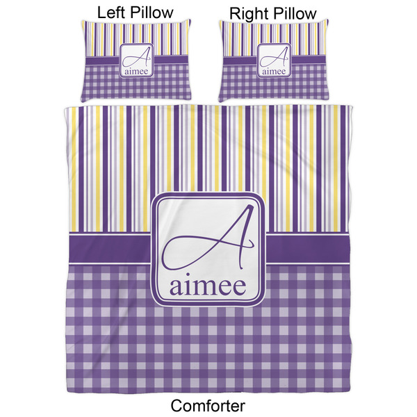 Purple Gingham & Stripe Comforter Set - Queen - Approval