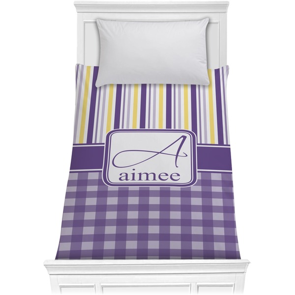 Custom Purple Gingham & Stripe Comforter - Twin XL (Personalized)