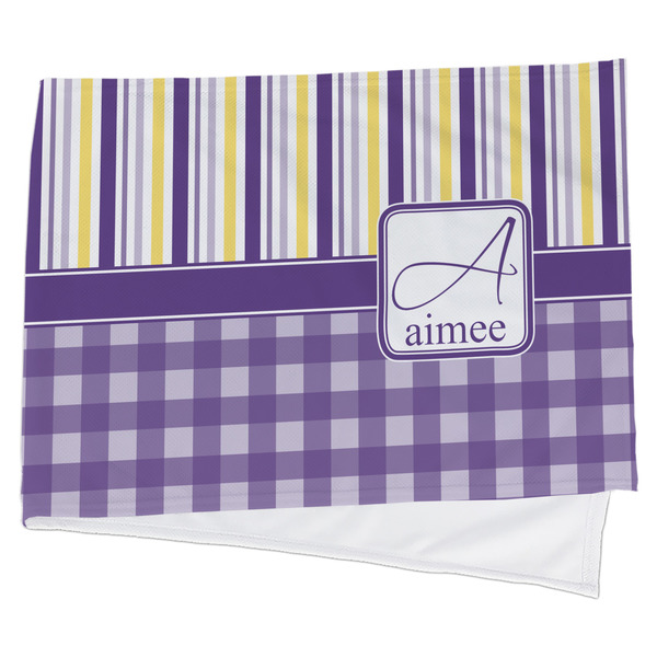 Custom Purple Gingham & Stripe Cooling Towel (Personalized)