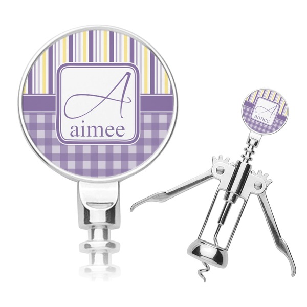 Custom Purple Gingham & Stripe Corkscrew (Personalized)