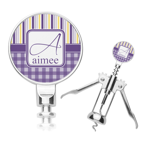 Custom Purple Gingham & Stripe Corkscrew (Personalized)