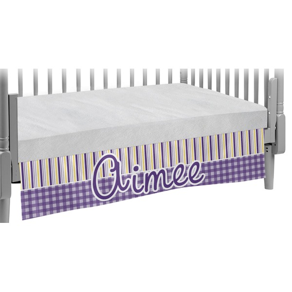 Custom Purple Gingham & Stripe Crib Skirt (Personalized)