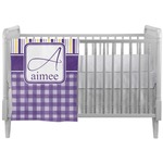 Purple Gingham & Stripe Crib Comforter / Quilt (Personalized)